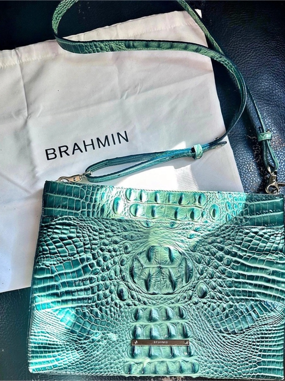 Brahmin Remy Crossbody Myrtle Melbourne Green Croc Leather Bag